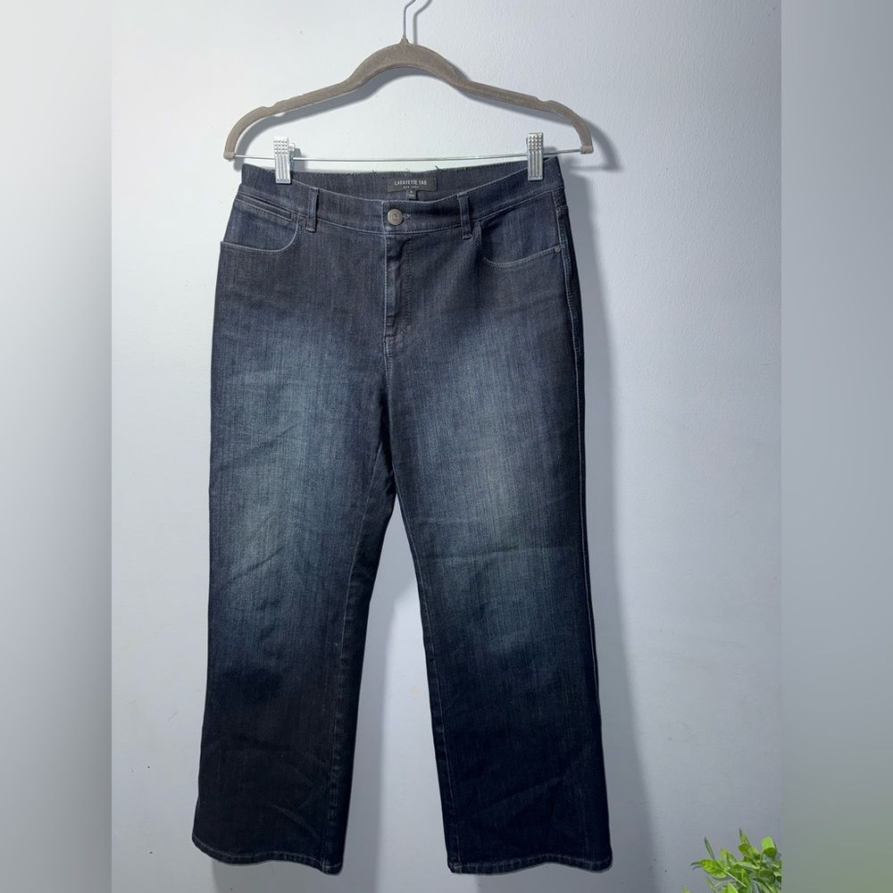 Lafayette 148 Ny Cropped Wide Leg Jeans Blue Dark Wash Stretch Denim Size 6 Nwot